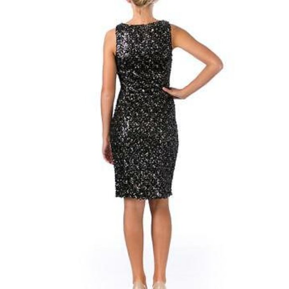 Sue Wong Black & Gold Sequin Mini Sheath Dress - Picture 2 of 9
